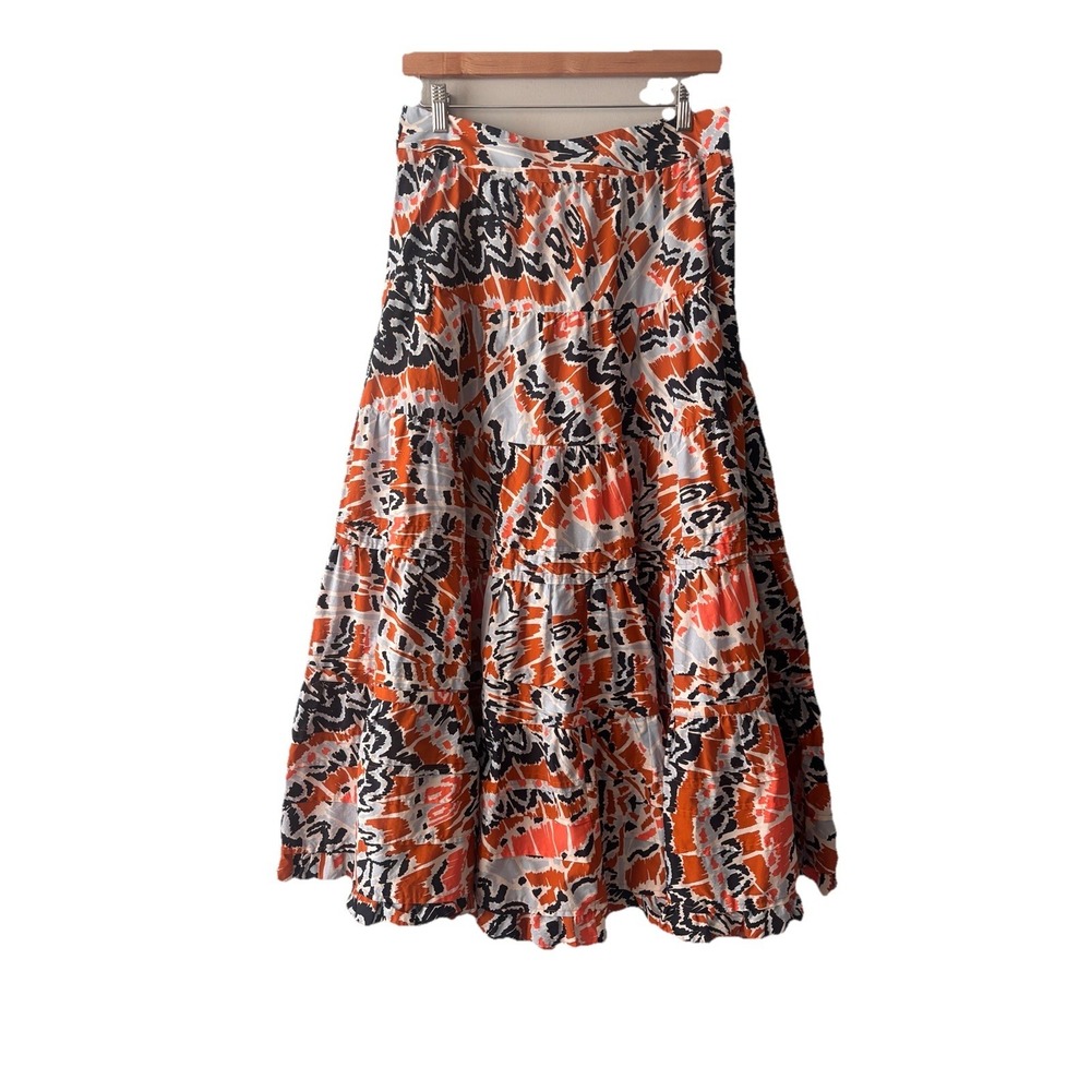 Marie Oliver Abstract Patterned Cotton Tiered Maxi Skirt‎ Size 6 Boho Indie